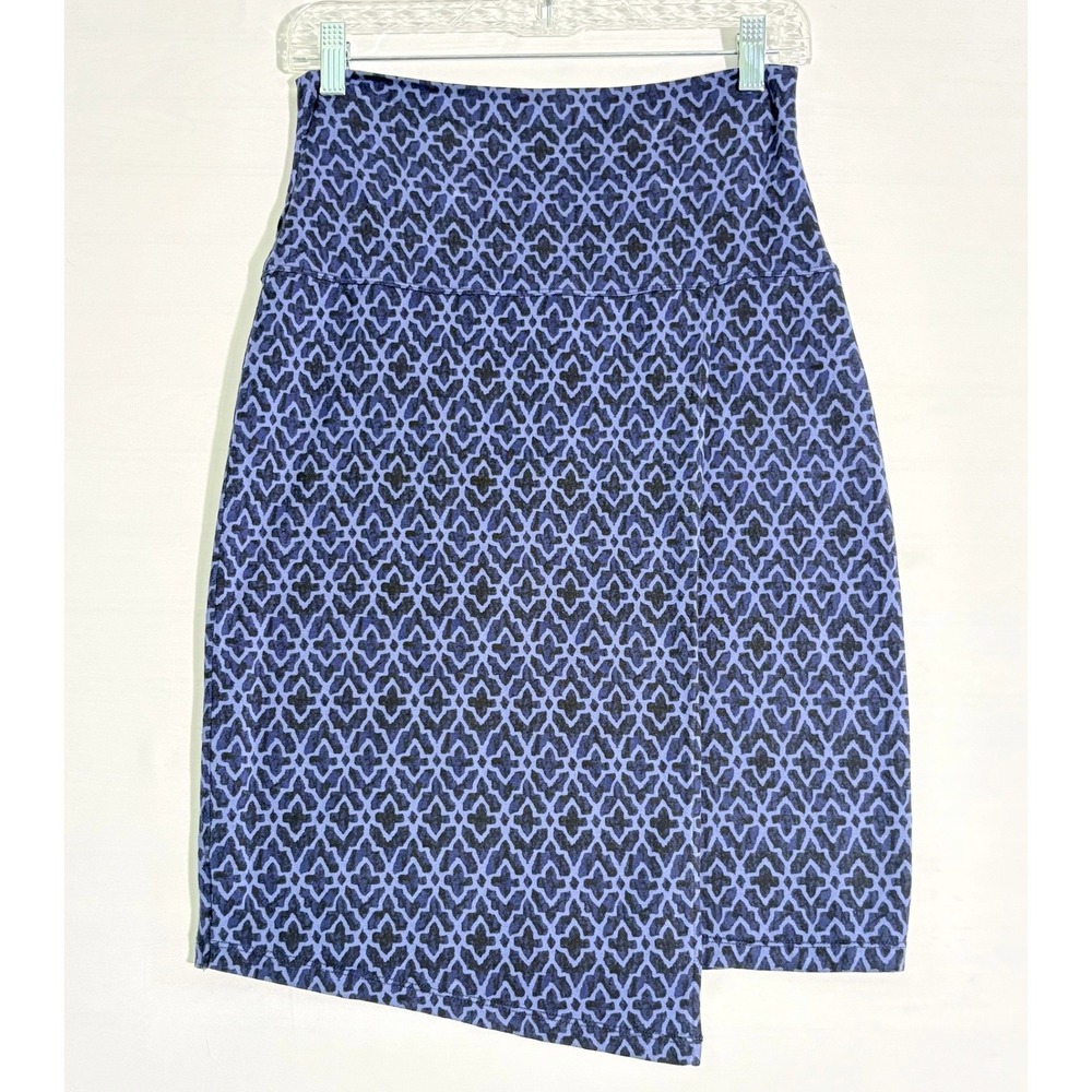 Athleta Blue Geometric Diamond Print Asymmetrical Wrap Skirt XS Tencel‎ Lyocell